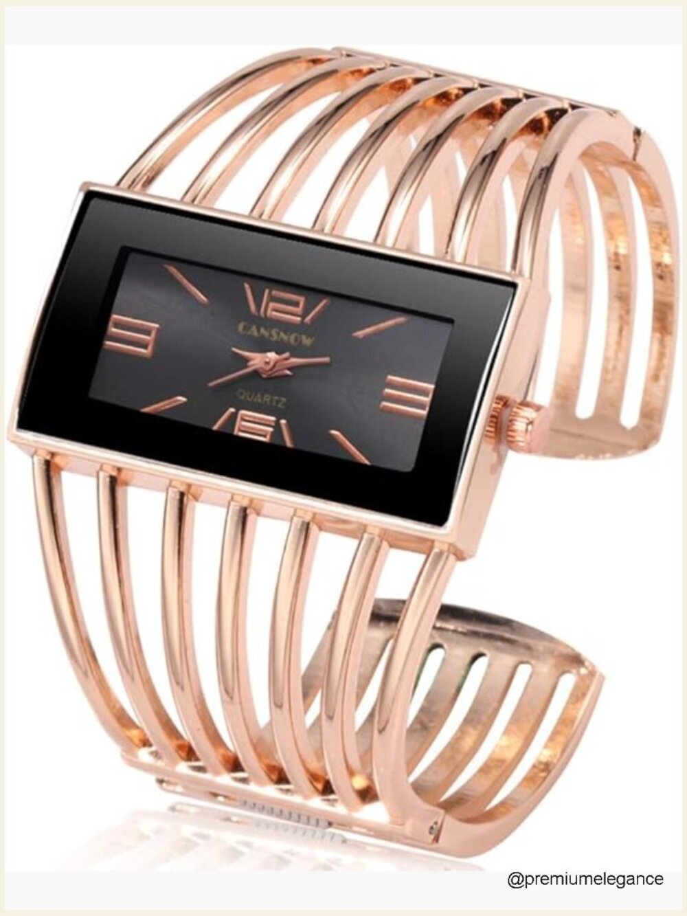 Luxury Cuff Bracelet Rectangular Dial Analog Quartz Wrist Watch